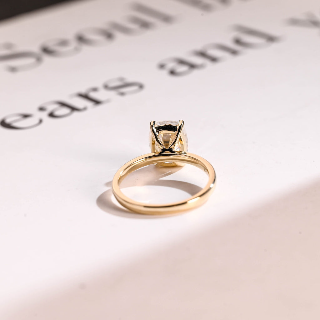 Solid Gold Elongated Cushion Cut Moissanite Engagement Ring, Dainty Ring