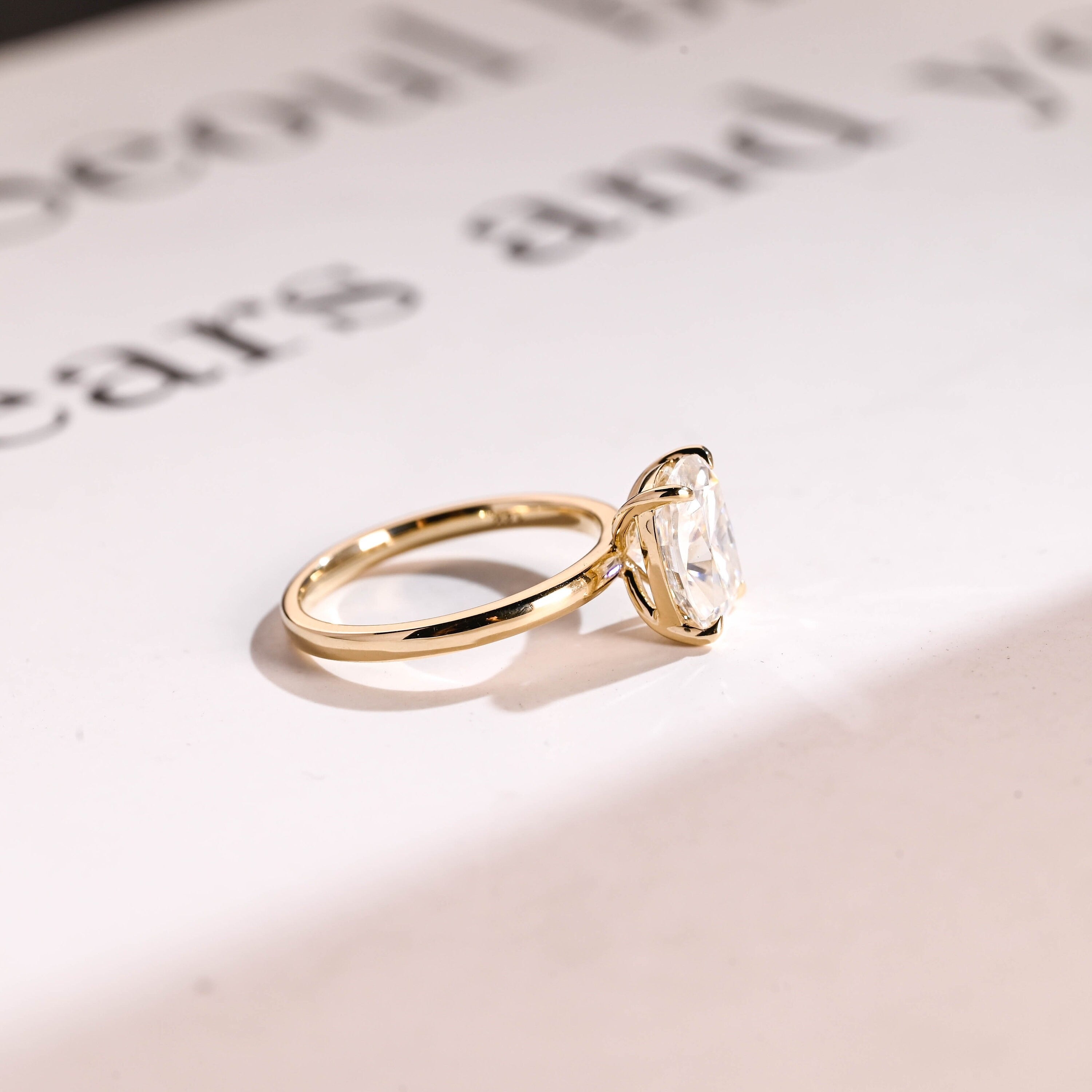 Solid Gold Elongated Cushion Cut Moissanite Engagement Ring, Dainty Ring