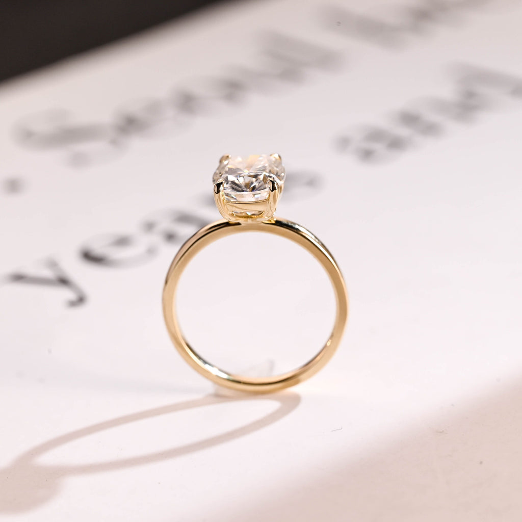 Solid Gold Elongated Cushion Cut Moissanite Engagement Ring, Dainty Ring