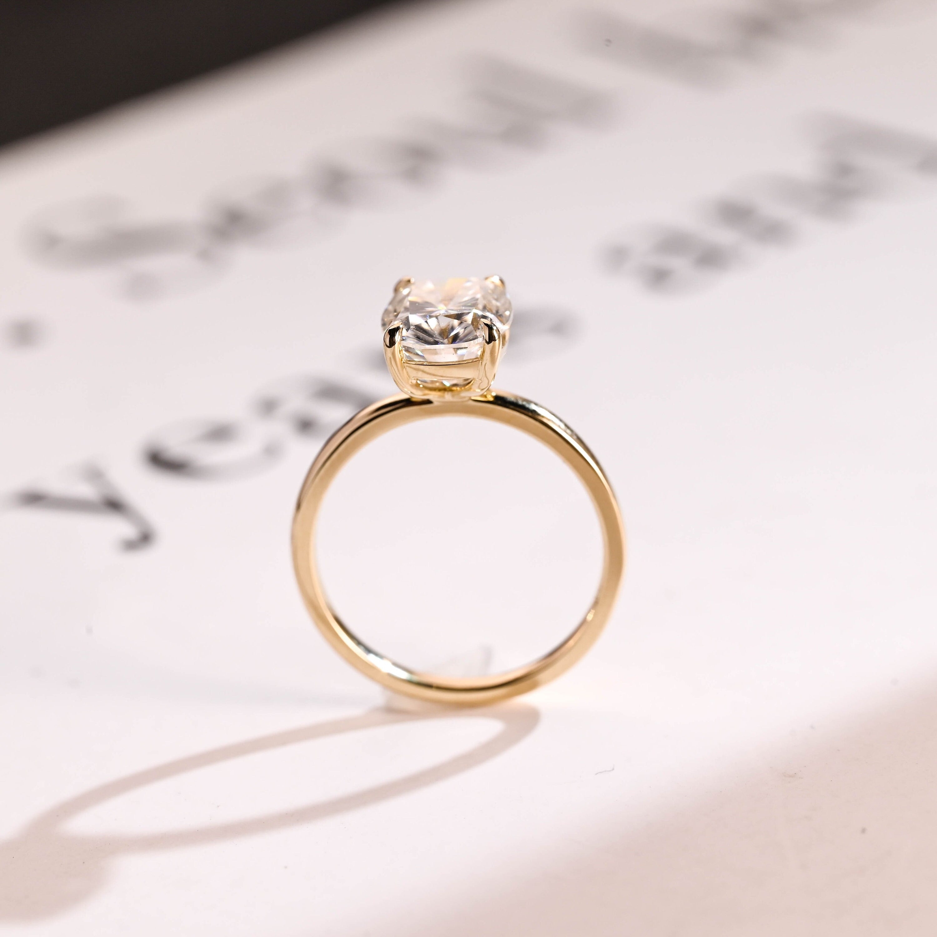 Solid Gold Elongated Cushion Cut Moissanite Engagement Ring, Dainty Ring