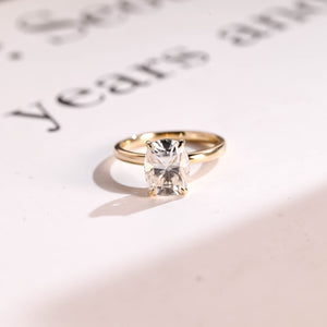 Solid Gold Elongated Cushion Cut Moissanite Engagement Ring, Dainty Ring