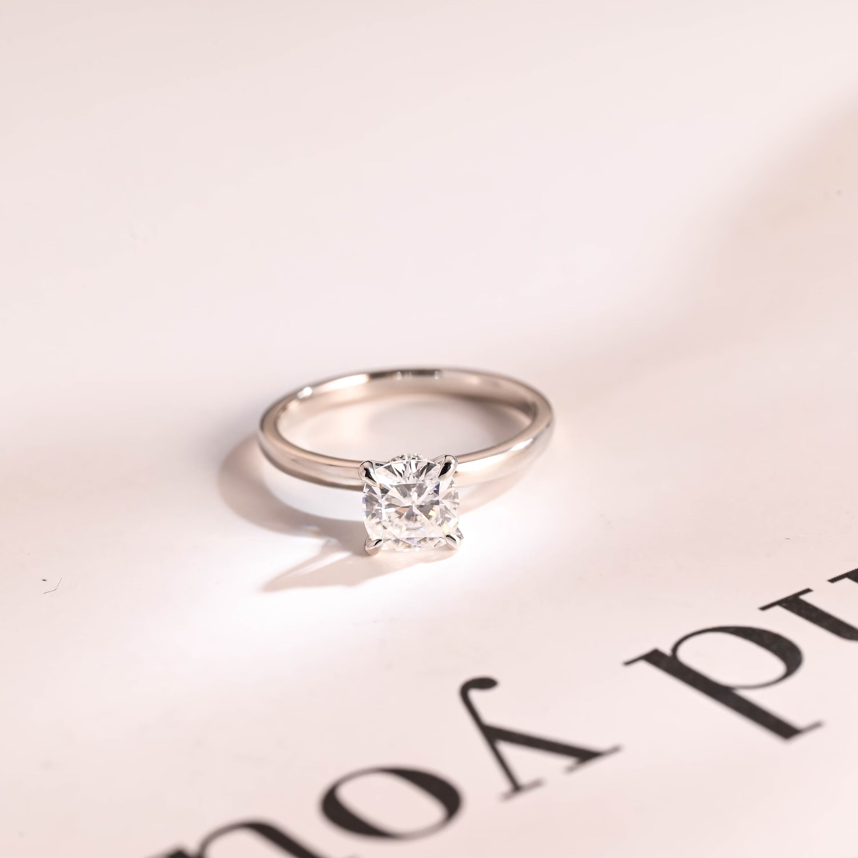 Solid Gold Cushion Cut Moissanite Engagement Ring, Promise Ring Main image