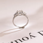 Solid Gold Assher Cut Moissanite Engagement Ring, Three Stones Ring,
