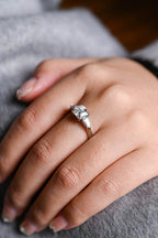Solid Gold Assher Cut Moissanite Engagement Ring, Three Stones Ring,