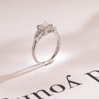 Solid Gold Assher Cut Moissanite Engagement Ring, Three Stones Ring,