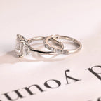 Solid Gold Emerald Cut Moissanite Engagement Ring and Wedding Band Set, Bridal Set