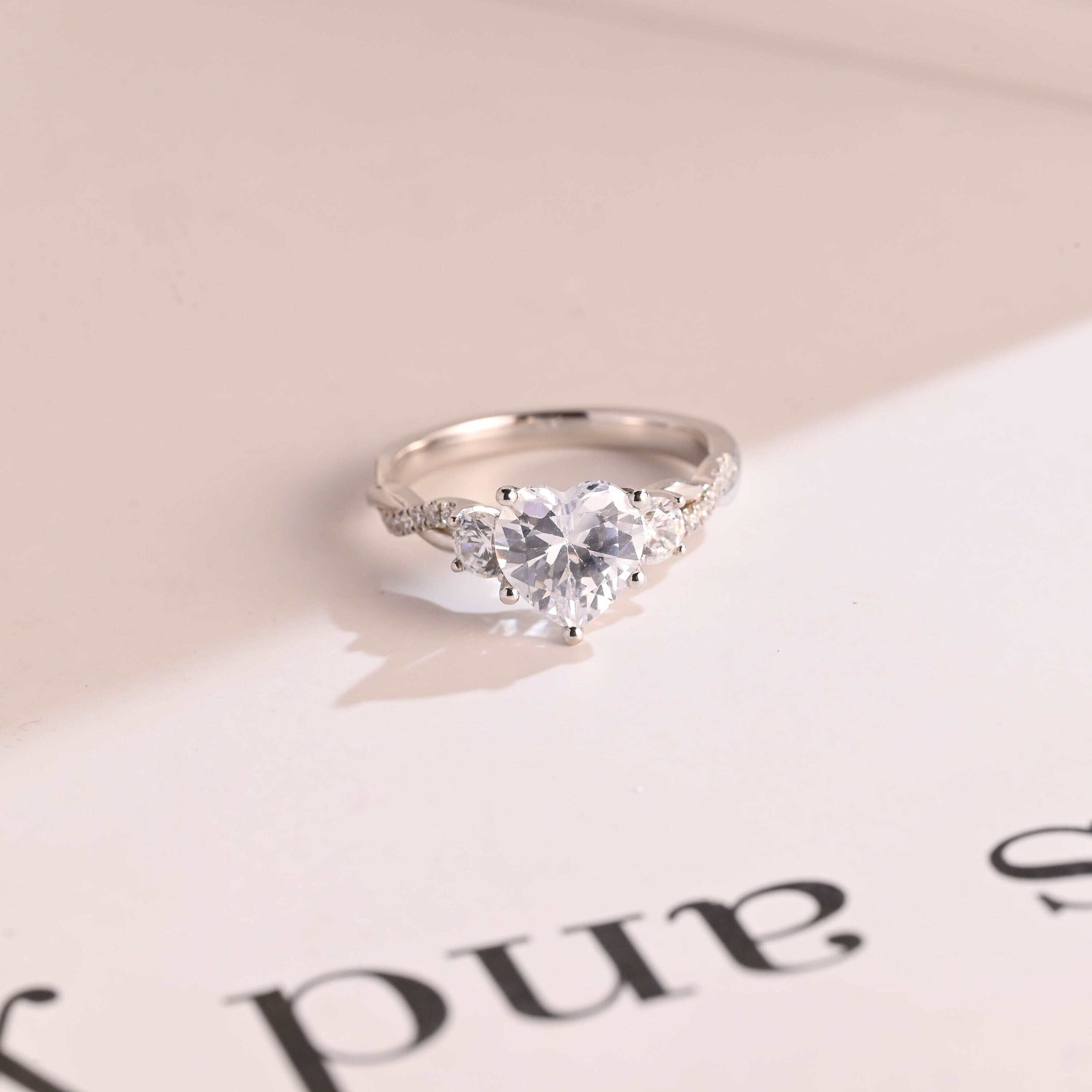 Solid Gold Twisted Double Band Heart Moissanite Engagement Ring Main image
