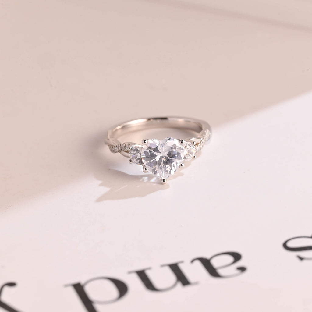 Solid Gold Twisted Double Band Heart Moissanite Engagement Ring