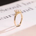 Solid Gold Emerald Moissanite Engagement Ring, Three Stone Ring