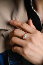 Solid Gold Heart Moissanite Engagement Ring with Trapezoid Accent