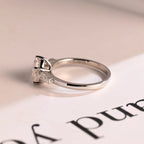 Solid Gold Heart Moissanite Engagement Ring with Trapezoid Accent