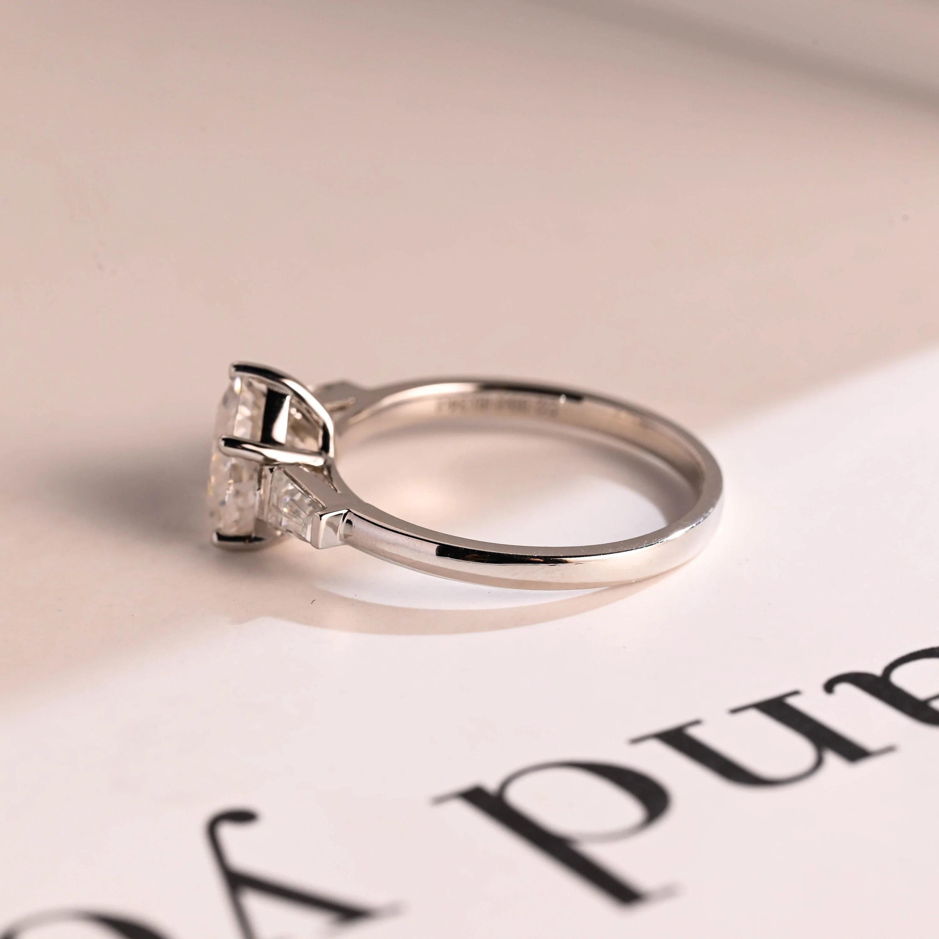 Solid Gold Heart Moissanite Engagement Ring with Trapezoid Accent