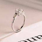 Solid Gold Heart Moissanite Engagement Ring with Trapezoid Accent