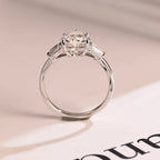 Solid Gold Heart Moissanite Engagement Ring with Trapezoid Accent