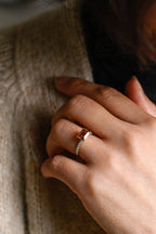 Solid Gold East to West Brown Emerald Cut Moissanite Engagement Ring, Promise Ring for Her