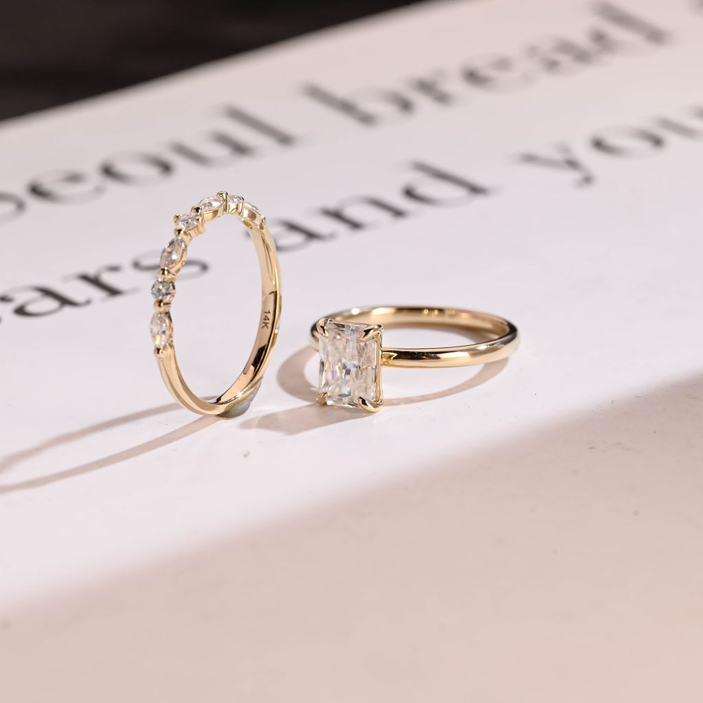 Radiant Cut Moissanite Wedding Band Set eternity wedding band