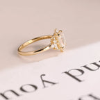 Solid Gold Emerald Cut Moissanite Engagement Ring, Dainty Cluster Promise Ring