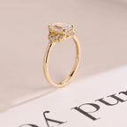 Solid Gold Emerald Cut Moissanite Engagement Ring, Dainty Cluster Promise Ring