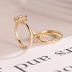 Solid Gold Emerald Cut Moissanite Engagement Ring Set, Wedding Band Set