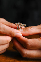 Solid Gold Emerald Cut Moissanite Engagement Ring Set, Wedding Band Set