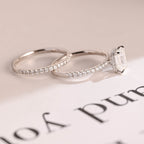 Solid Gold Emerald Cut Moissanite Wedding Band Set