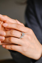 Solid Gold Emerald Cut Moissanite Wedding Band Set