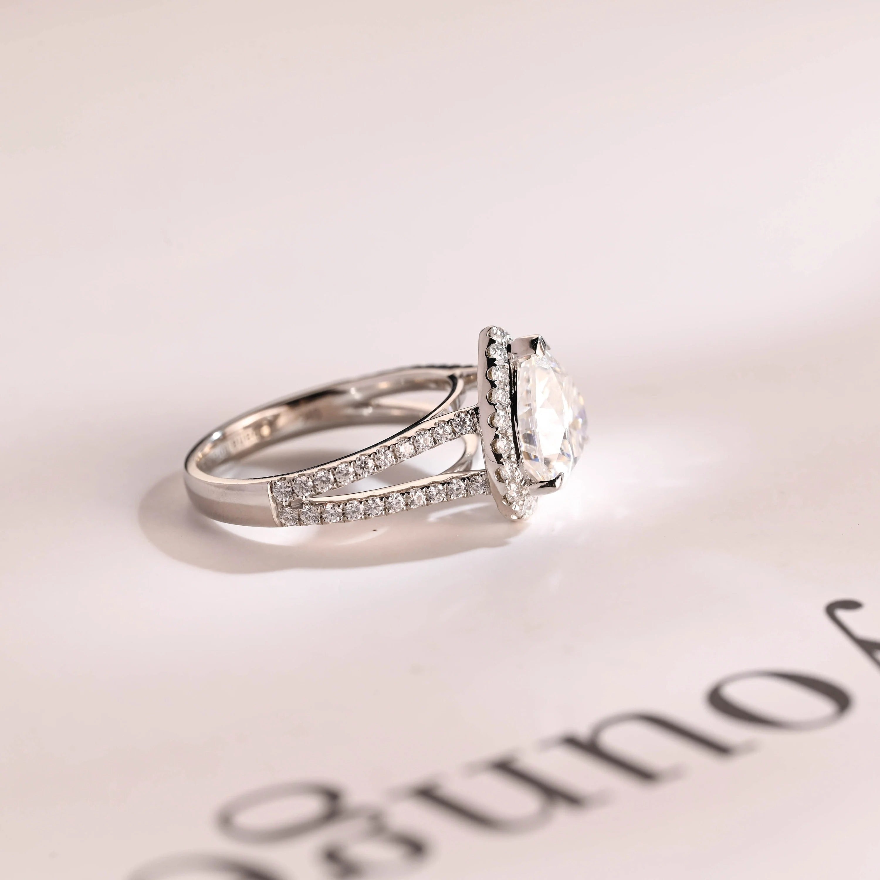Solid Gold Split Shank Halo & Half Pave Heart Cut Moissanite Engagement Ring