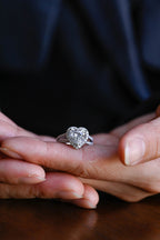 Solid Gold Split Shank Halo & Half Pave Heart Cut Moissanite Engagement Ring