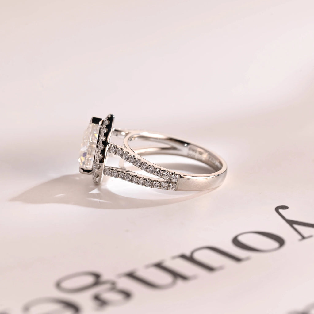 Solid Gold Split Shank Halo & Half Pave Heart Cut Moissanite Engagement Ring