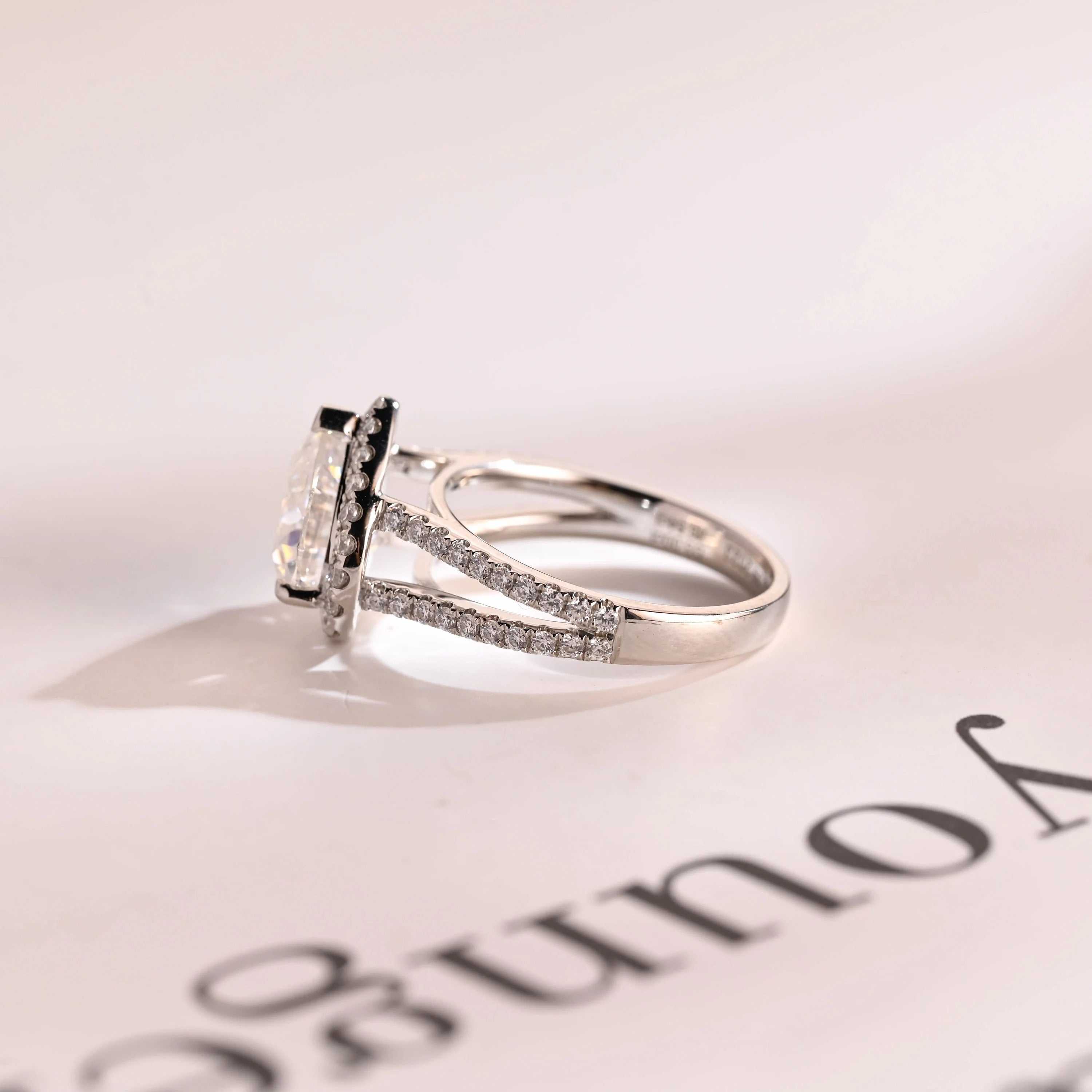 Solid Gold Split Shank Halo & Half Pave Heart Cut Moissanite Engagement Ring