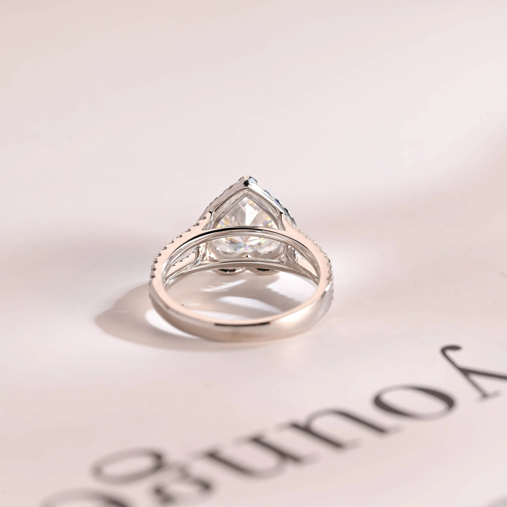 Solid Gold Split Shank Halo & Half Pave Heart Cut Moissanite Engagement Ring