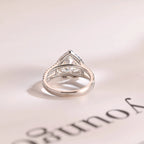 Solid Gold Split Shank Halo & Half Pave Heart Cut Moissanite Engagement Ring