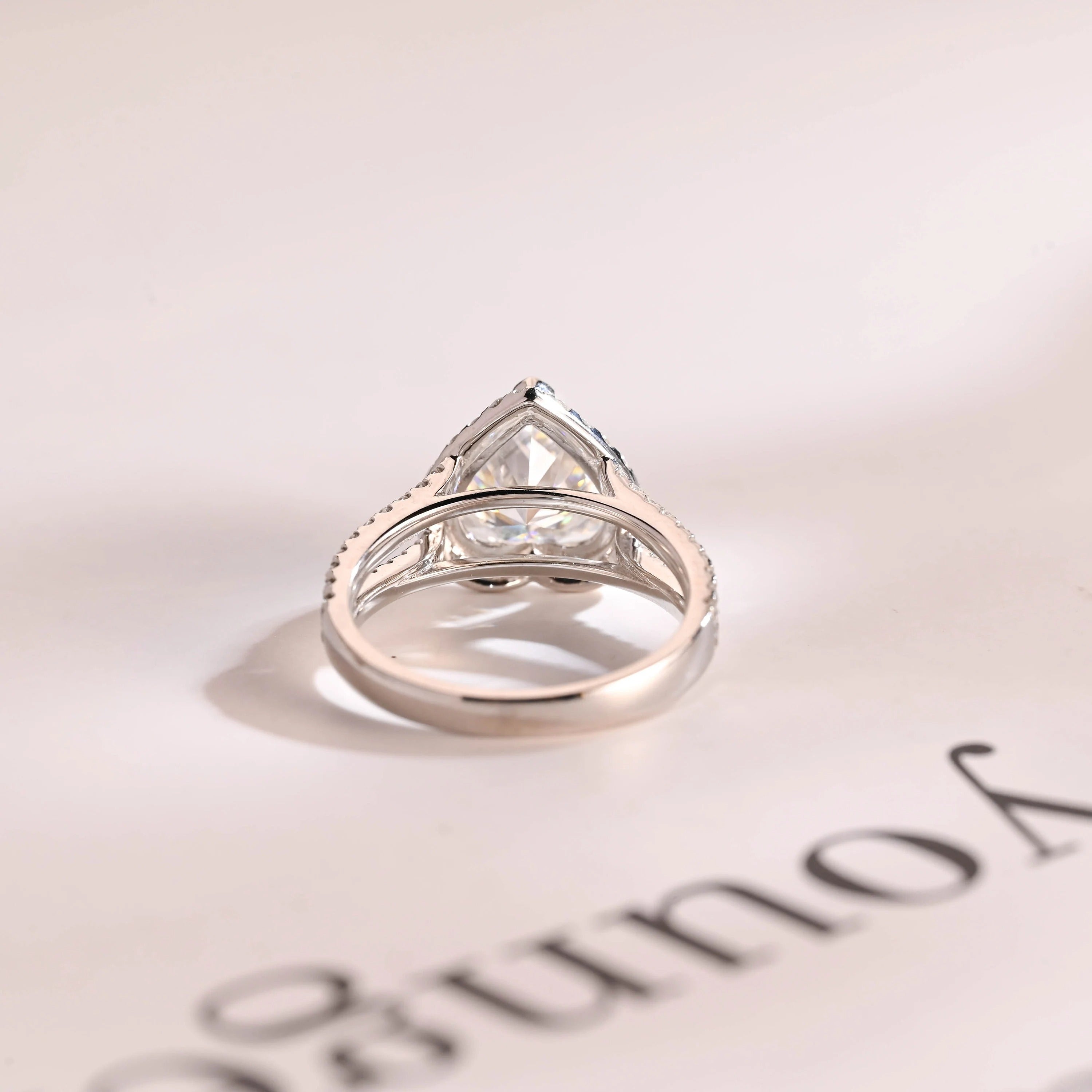Solid Gold Split Shank Halo & Half Pave Heart Cut Moissanite Engagement Ring