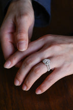 Solid Gold Split Shank Halo & Half Pave Heart Cut Moissanite Engagement Ring