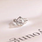 Solid Gold Split Shank Halo & Half Pave Heart Cut Moissanite Engagement Ring