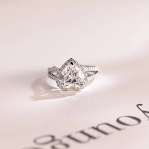 Solid Gold Split Shank Halo & Half Pave Heart Cut Moissanite Engagement Ring