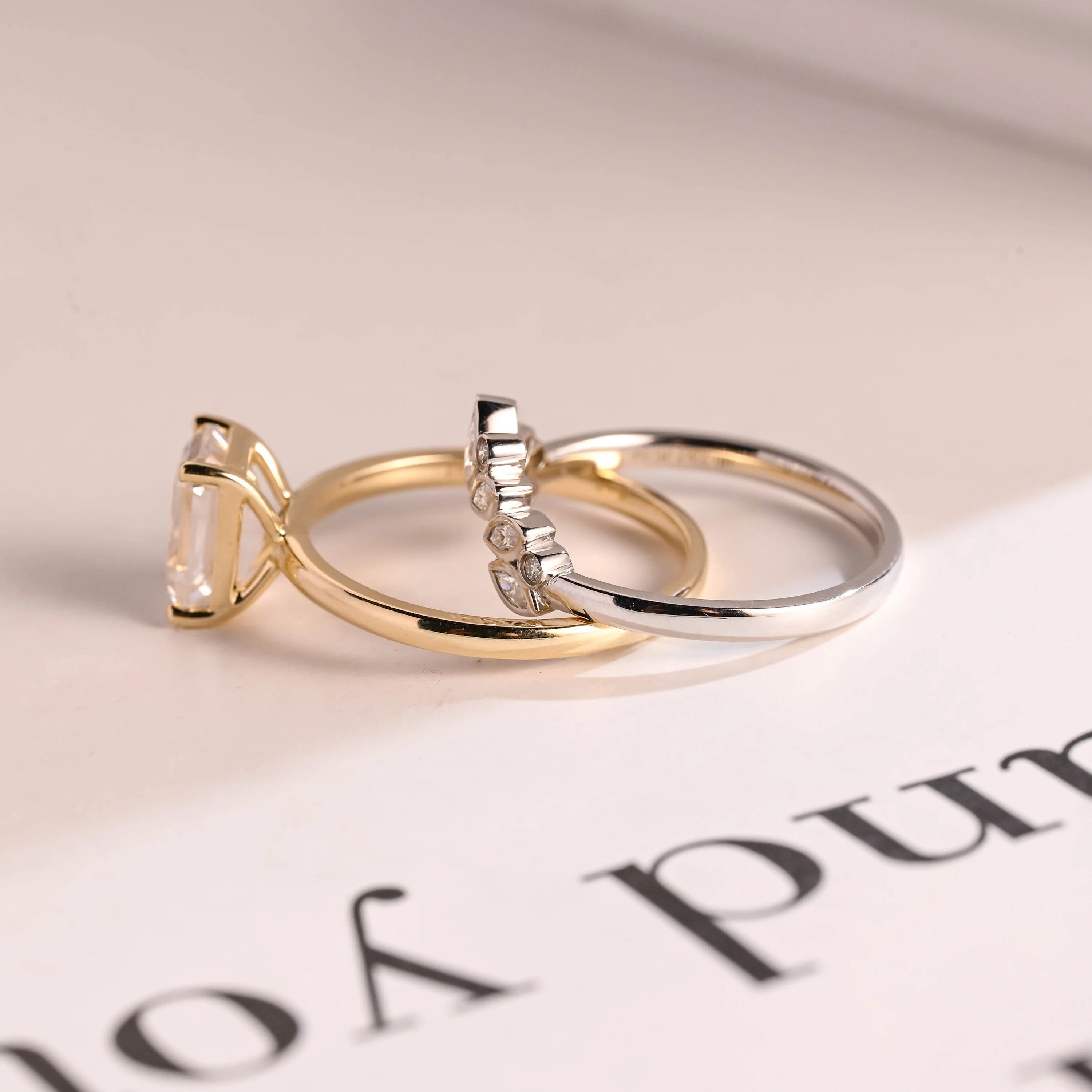 Emerald Cut Moissanite Wedding Band Set
