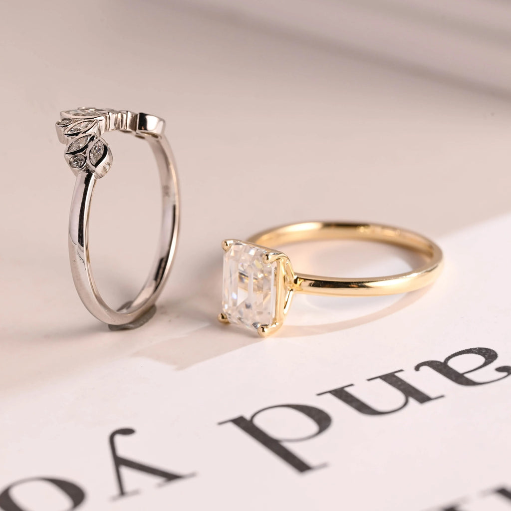 Emerald Cut Moissanite Wedding Band Set