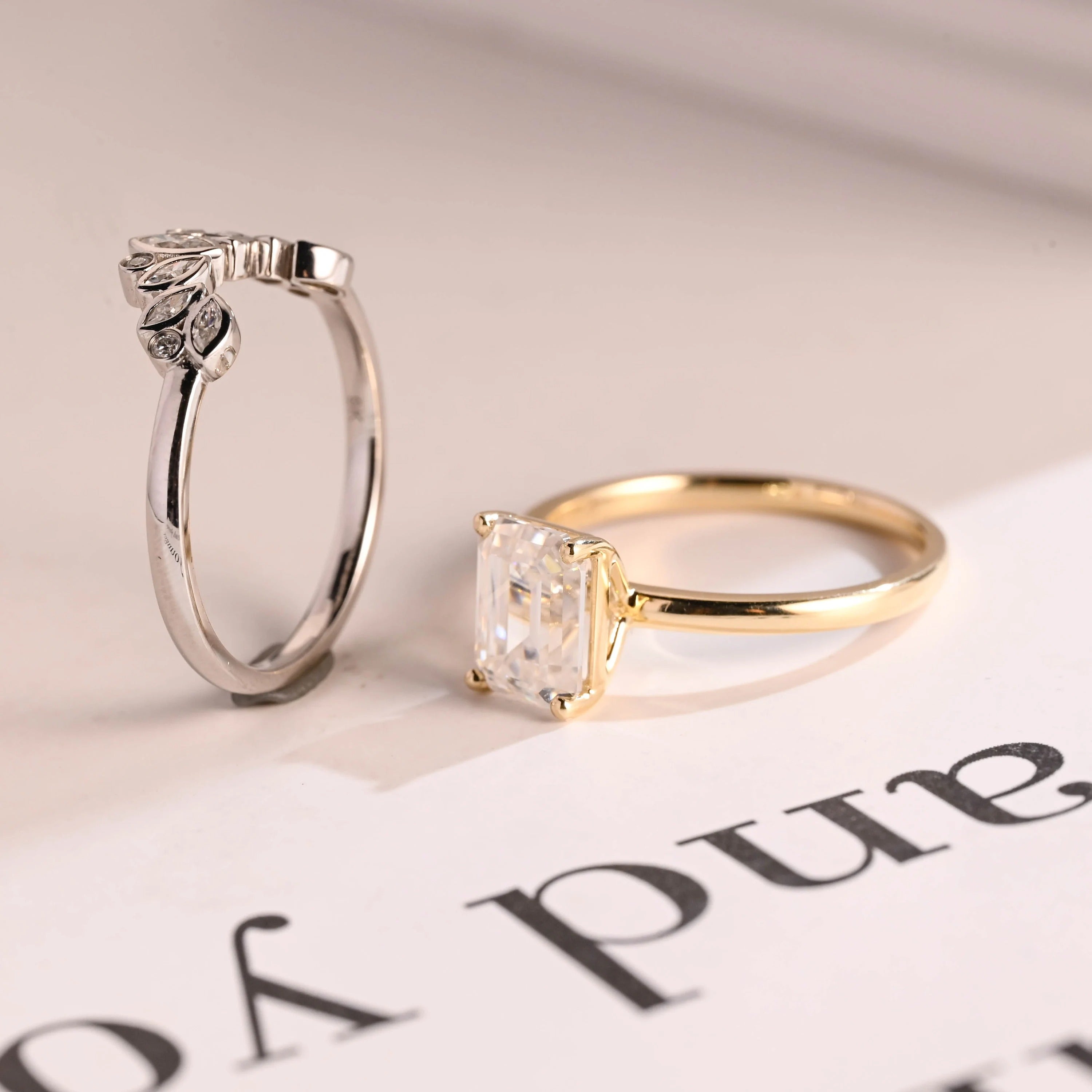 Emerald Cut Moissanite Wedding Band Set