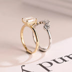 Emerald Cut Moissanite Wedding Band Set