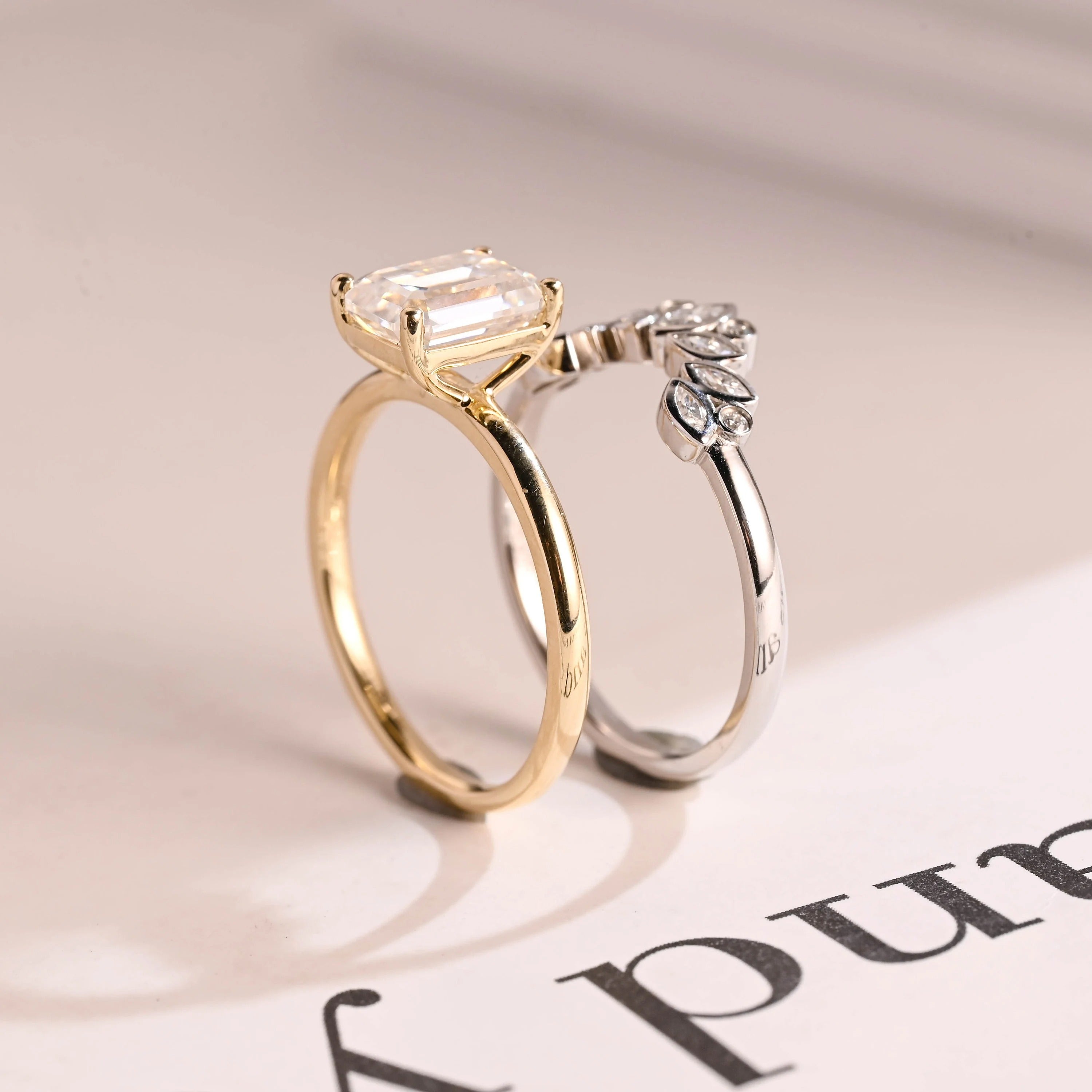 Emerald Cut Moissanite Wedding Band Set