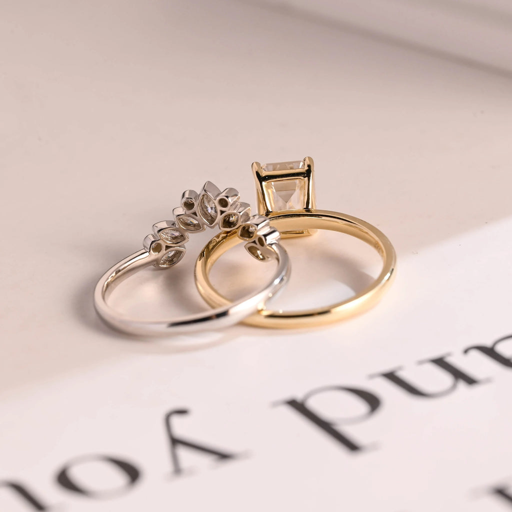 Emerald Cut Moissanite Wedding Band Set