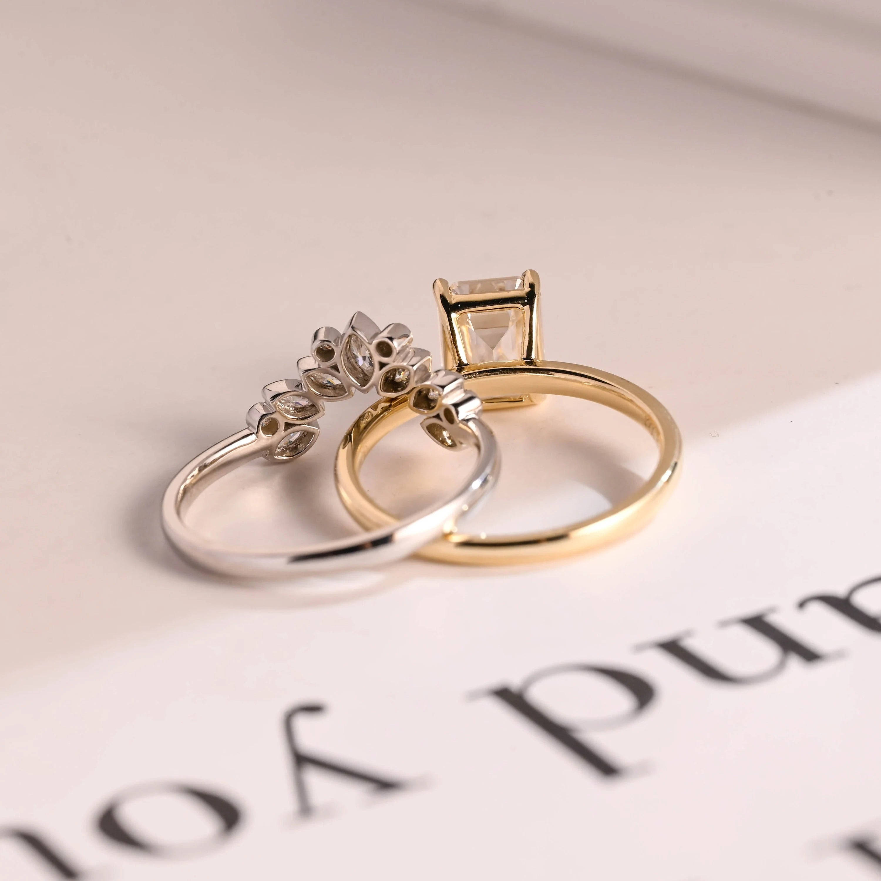 Emerald Cut Moissanite Wedding Band Set
