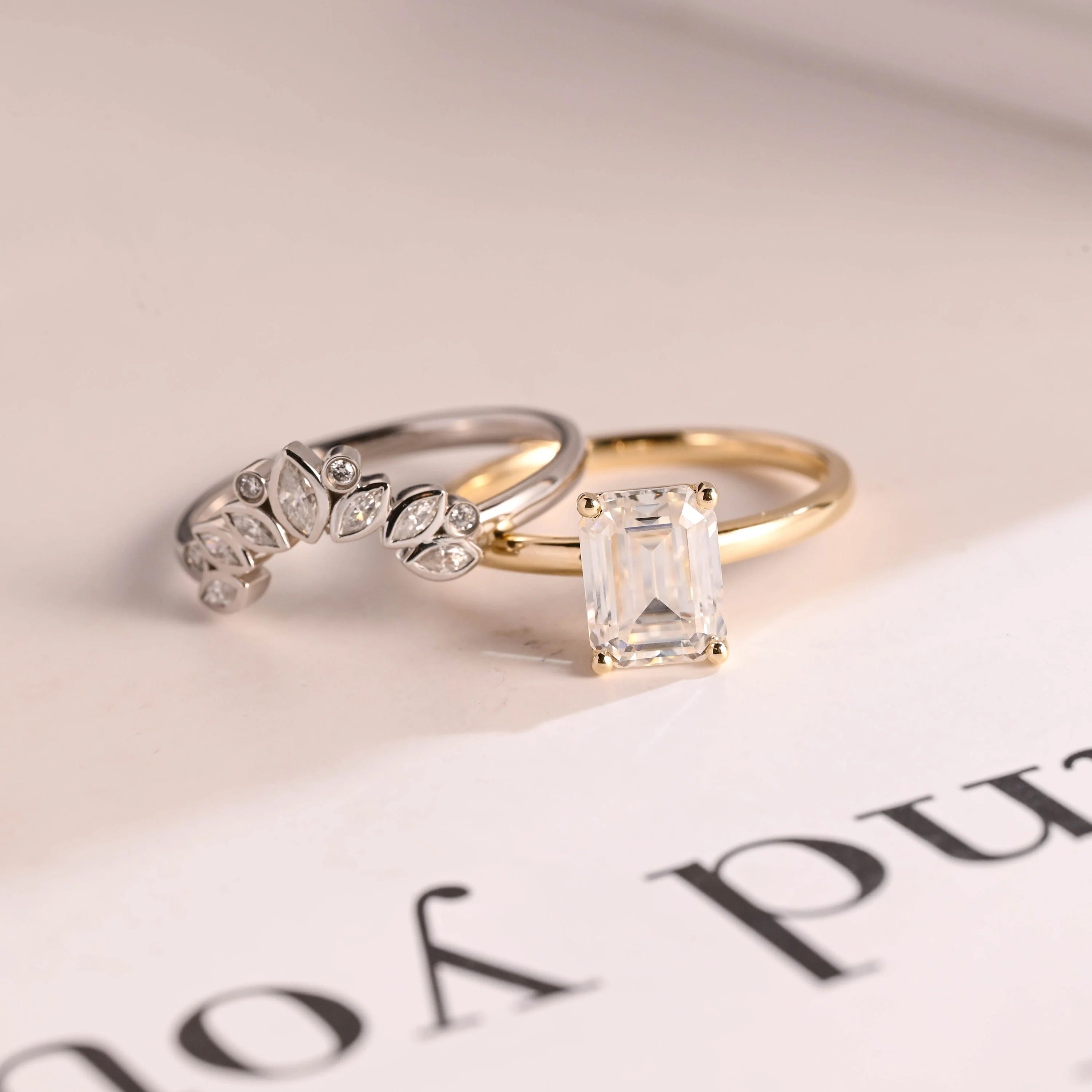 Emerald Cut Moissanite Wedding Band Set Main image