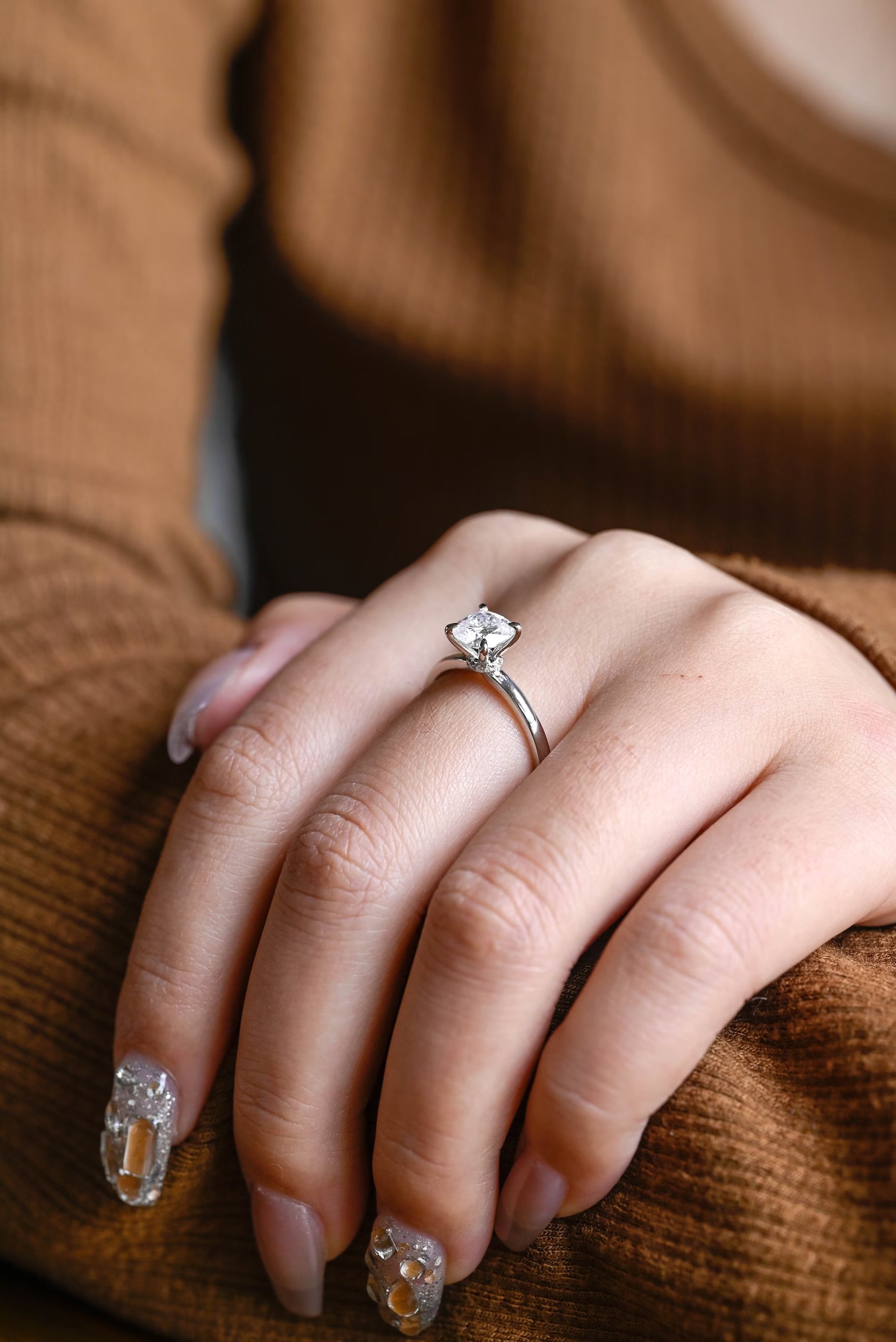 Solid Gold Cushion Cut Moissanite Engagement Ring, Promise Ring