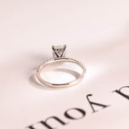 Solid Gold Elongated Cushion Moissanite Engagement Ring, Hidden Halo Bridal Ring