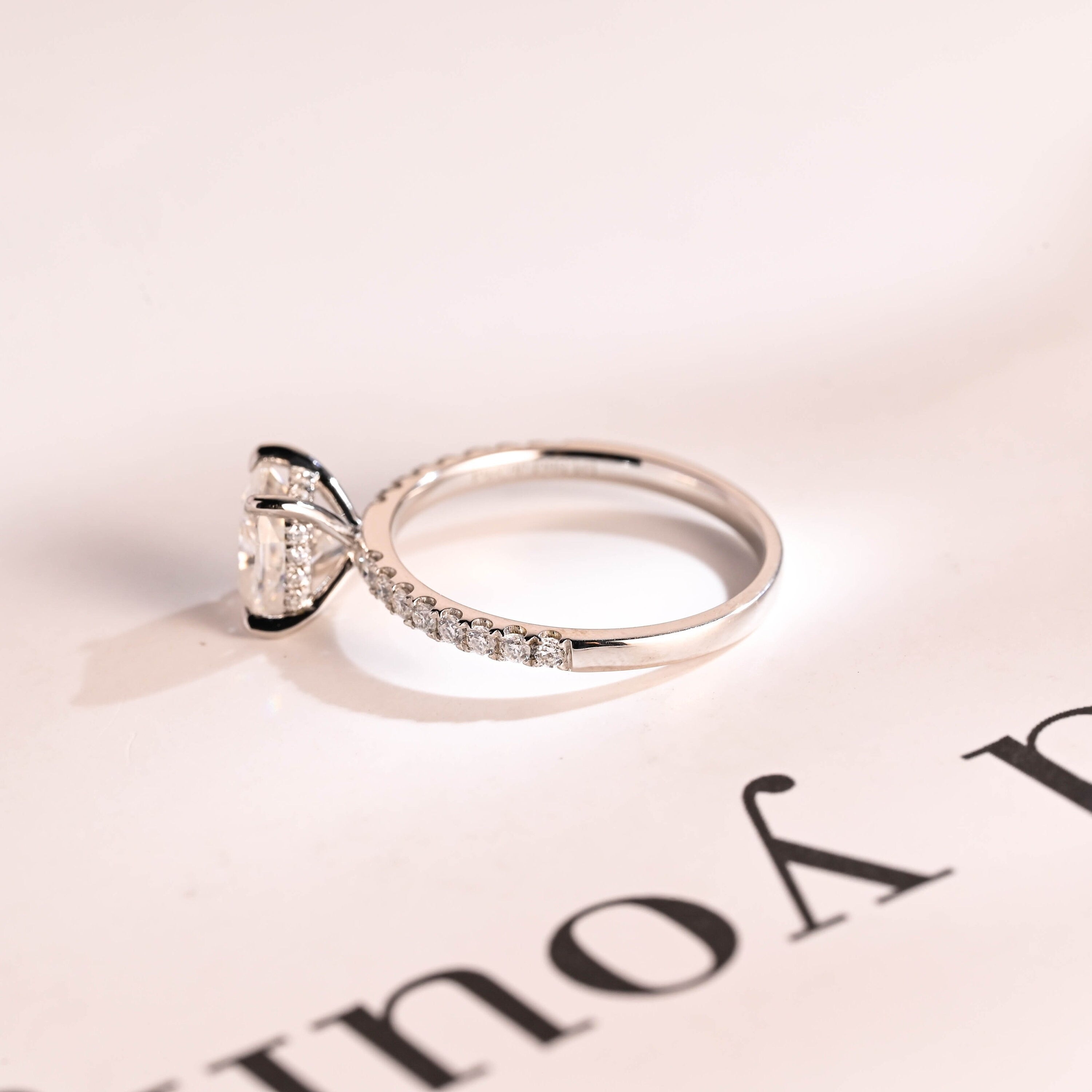 Solid Gold Elongated Cushion Moissanite Engagement Ring, Hidden Halo Bridal Ring