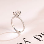 Solid Gold Elongated Cushion Moissanite Engagement Ring, Hidden Halo Bridal Ring