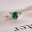 Lab Grown Emerald Engagement Ring, Solid Gold Three Stone Ring, Gift for Her