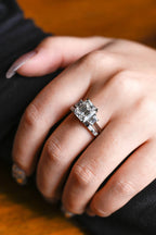 Solid Gold Emerald Cut Moissanite Engagement Ring and Wedding Band Set, Bridal Set